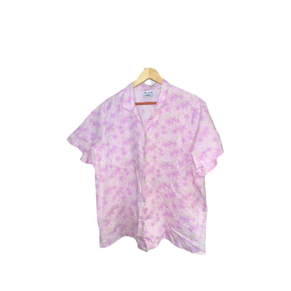 Blair‎ Pink Floral Button-Up Blouse 2XL 55/45 Cotton Poly Blend